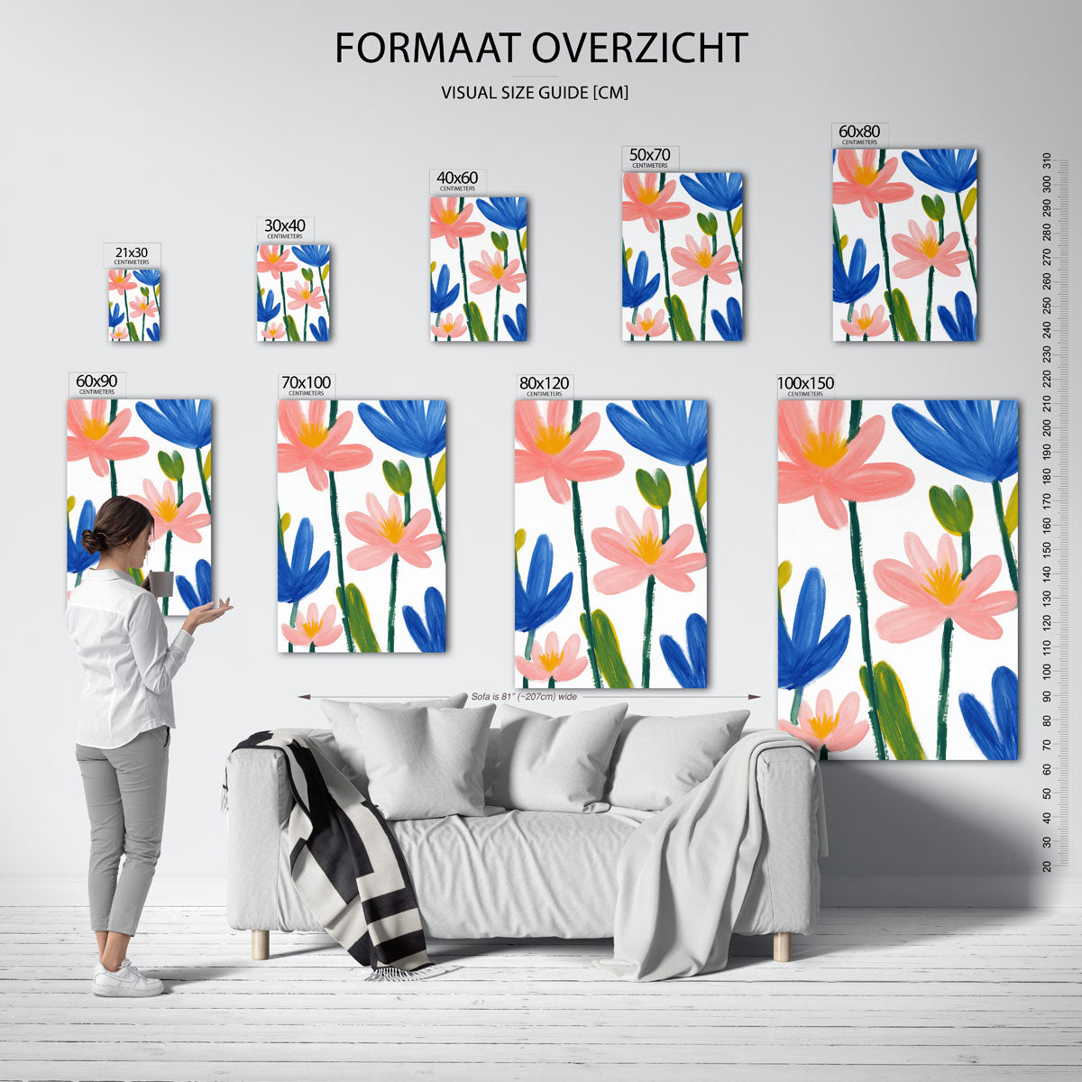 Bloemen in blauw en roze – staande muurposter met bloemen