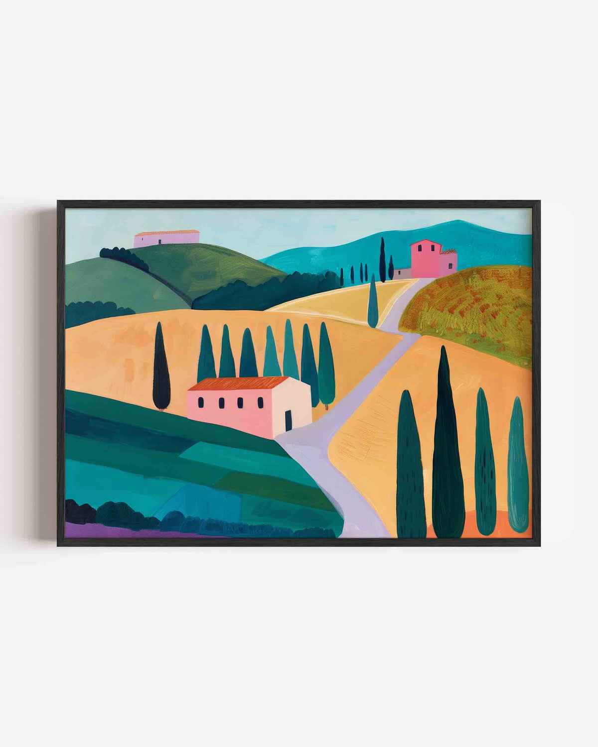 Landschap met cipressen – hedendaagse illustratie poster in landscape formaat