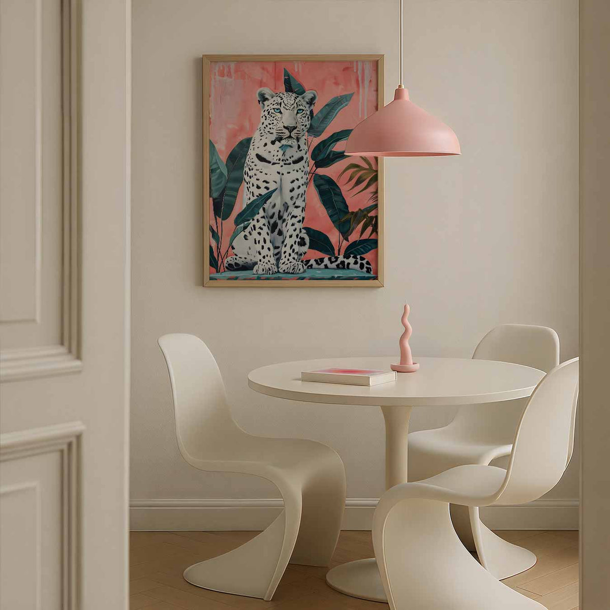 Mystieke Luipaard op Roze – Streetart wandkunst als portret poster