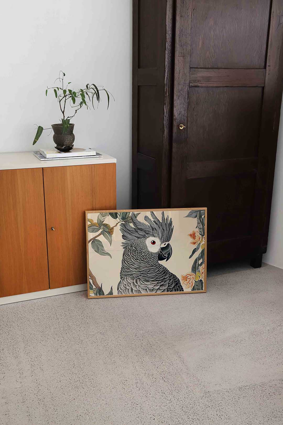 Papegaai met bloemen – dierenillustratie als landscape poster