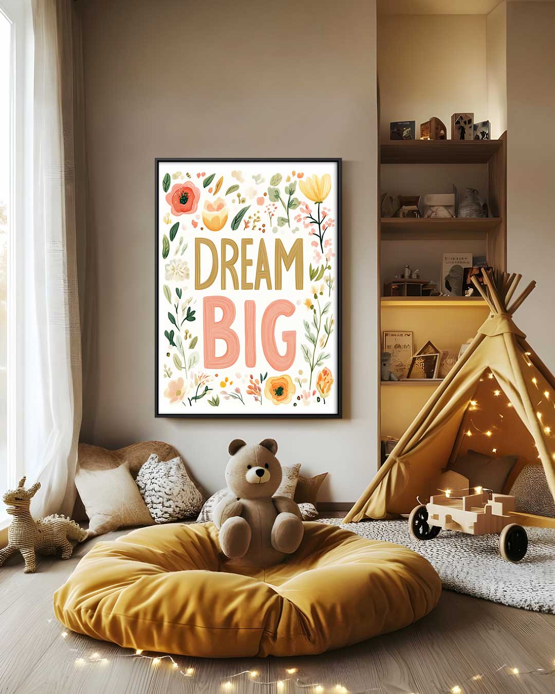 Dream Big Bloemenposter – staand kunstwerk voor modern interieur