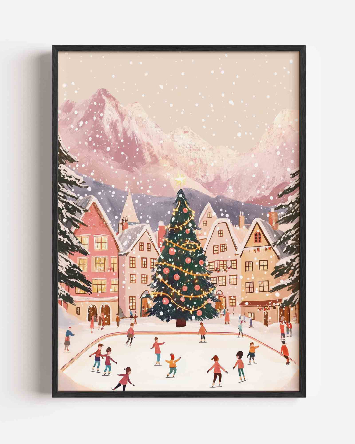 Schaatsende kinderen en kerstboom – kids portret poster als wanddecoratie