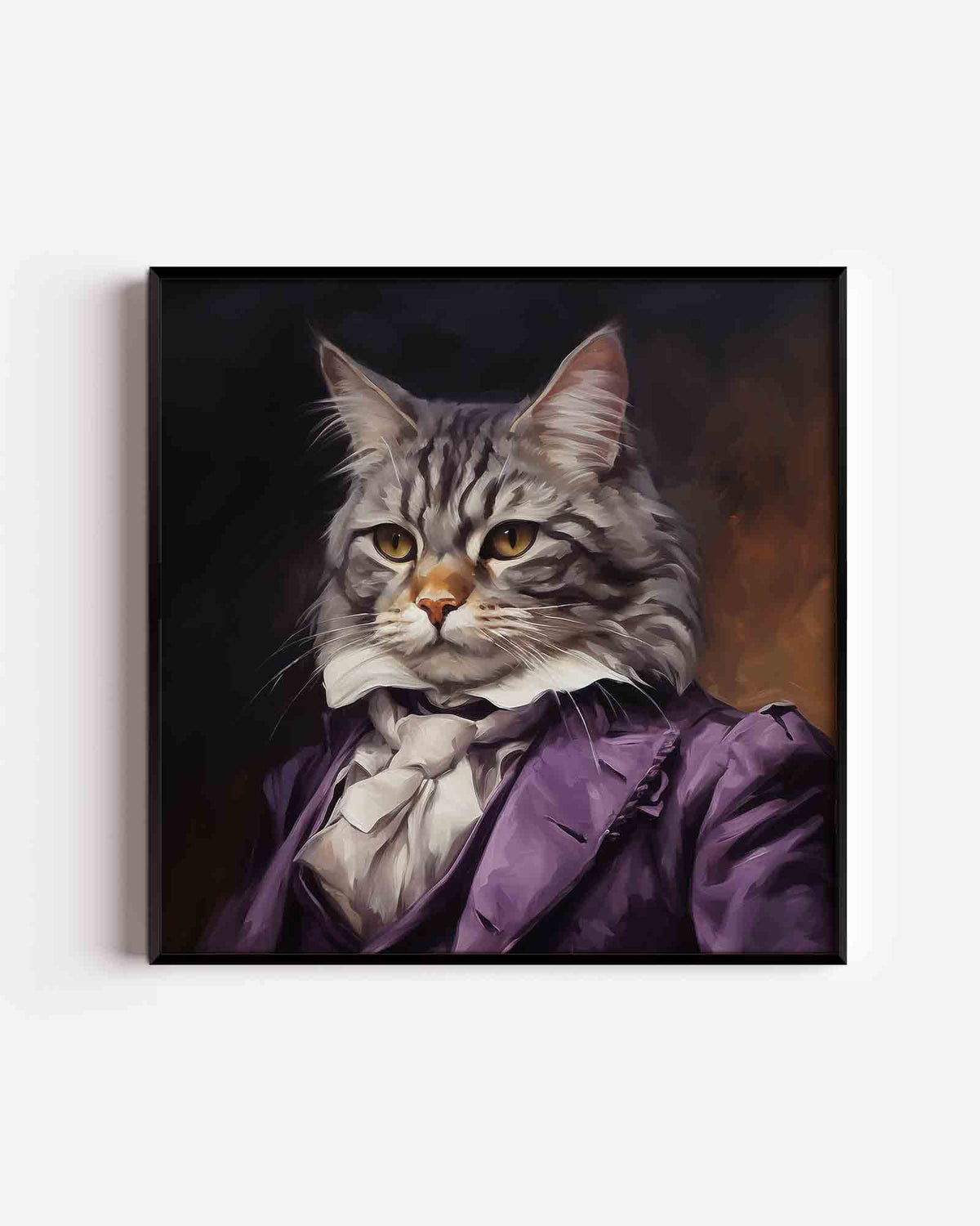 Kat in paarse outfit – moderne vierkante poster als wanddecoratie