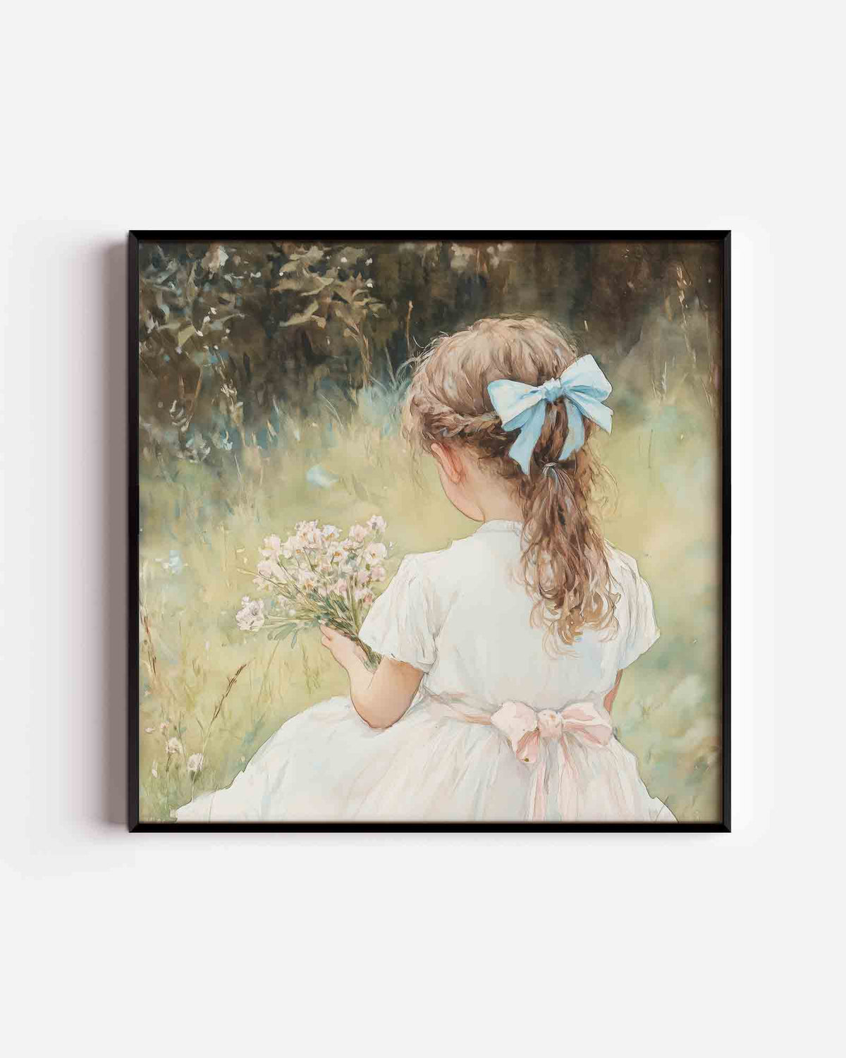 Meisje met bloemen – vierkante kinderposter als wanddecoratie