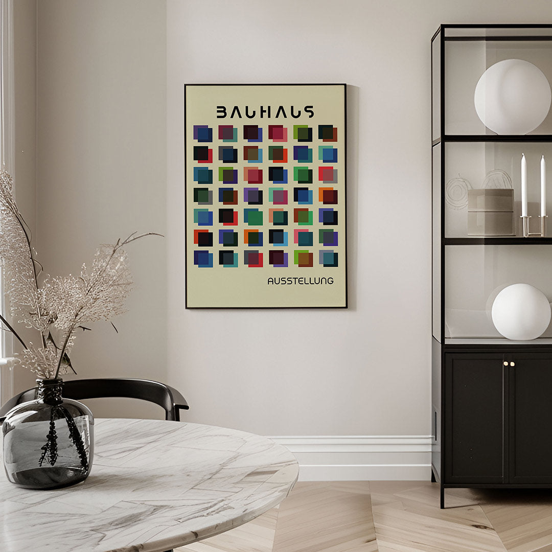 Kleurrijke vierkanten – geometrische Bauhaus poster in staand formaat