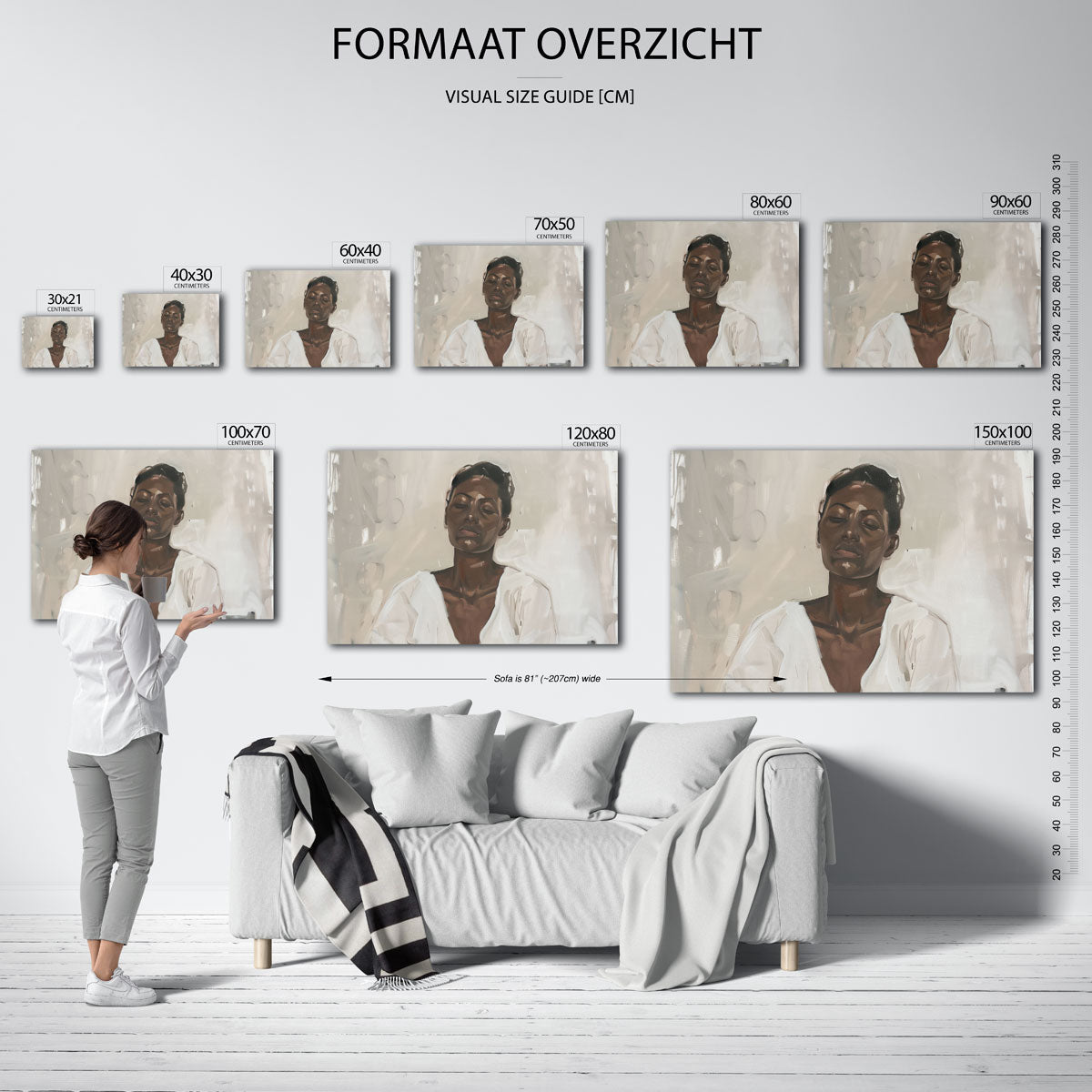Portret met gesloten ogen – landscape muurposter met eigentijdse illustratie