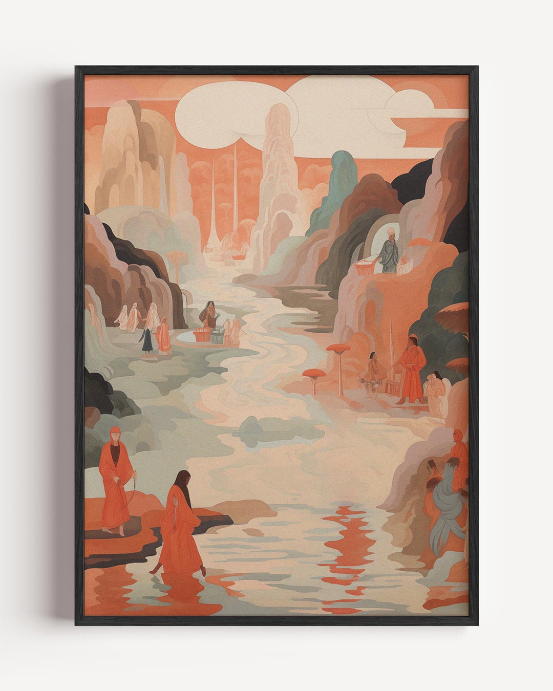 Illustratie Oosters Landschap – natuur en stad portret poster als wanddecoratie