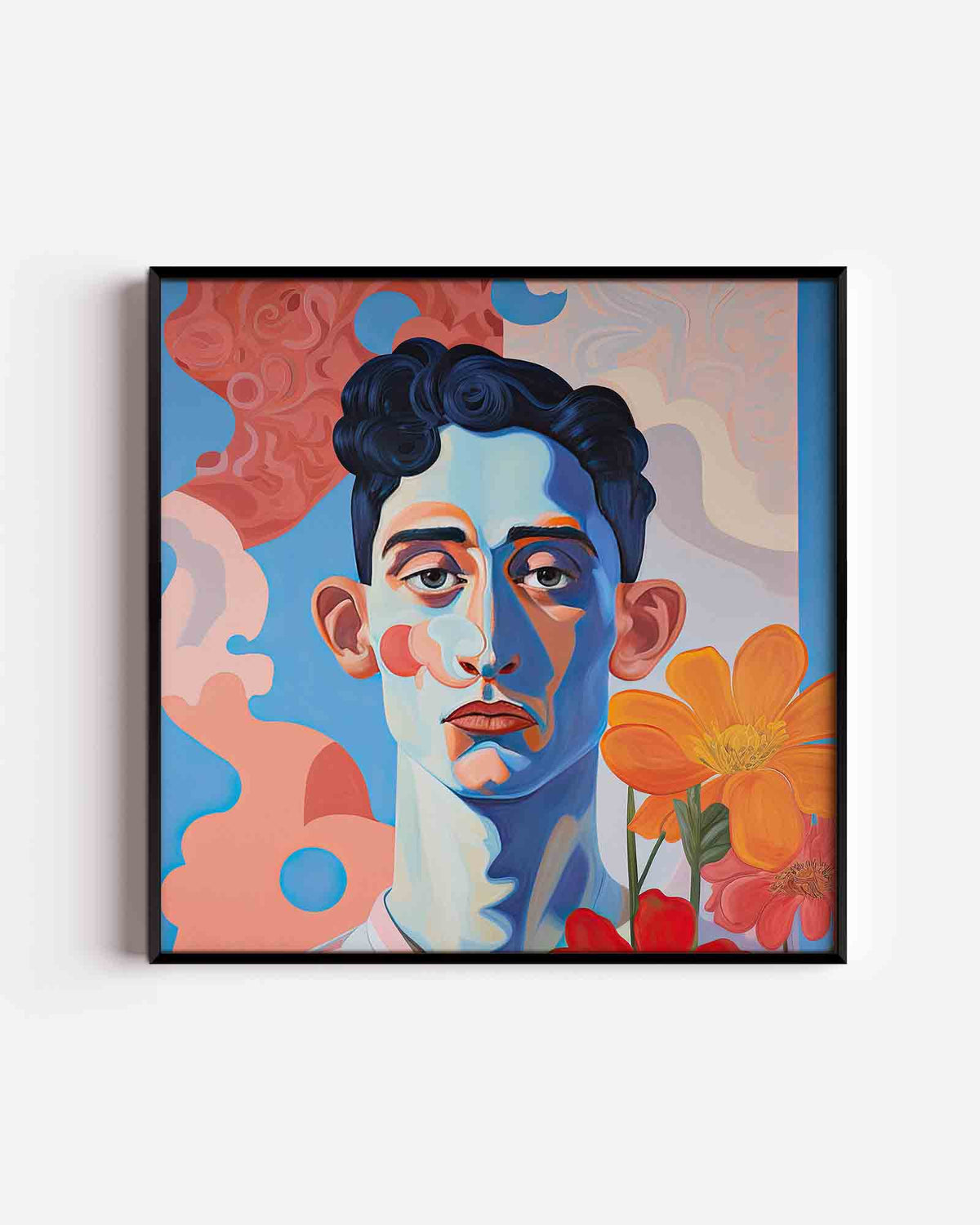 Portret met bloemen – kleurrijke illustratie poster als wanddecoratie