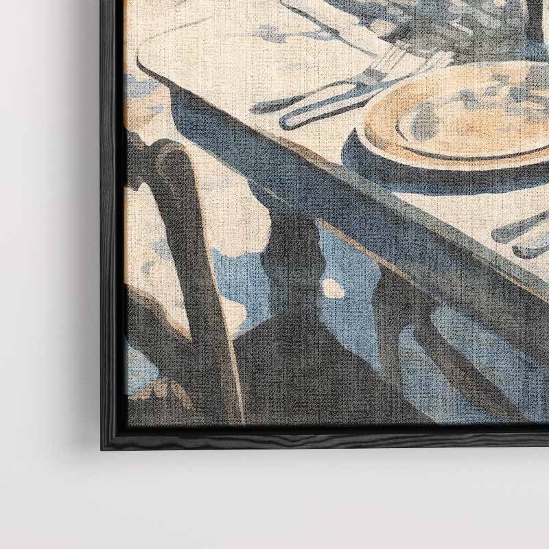 Zonovergoten Ontbijt in de Tuin – canvas wanddecoratie in portret formaat