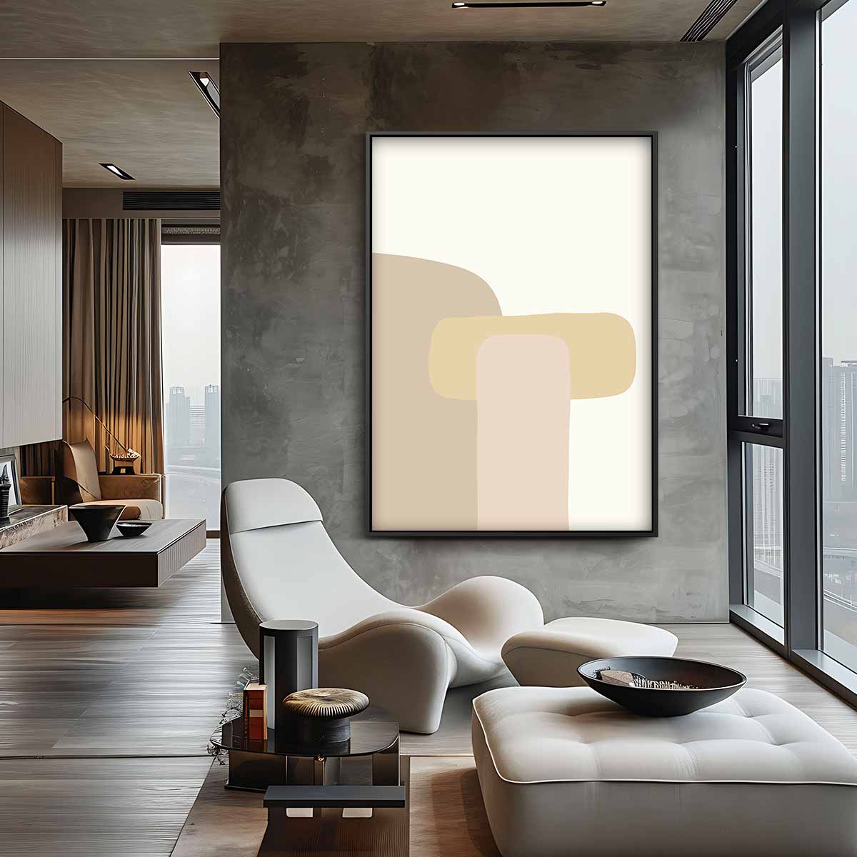Abstracte Vormen in Beige – canvas wanddecoratie in portret formaat