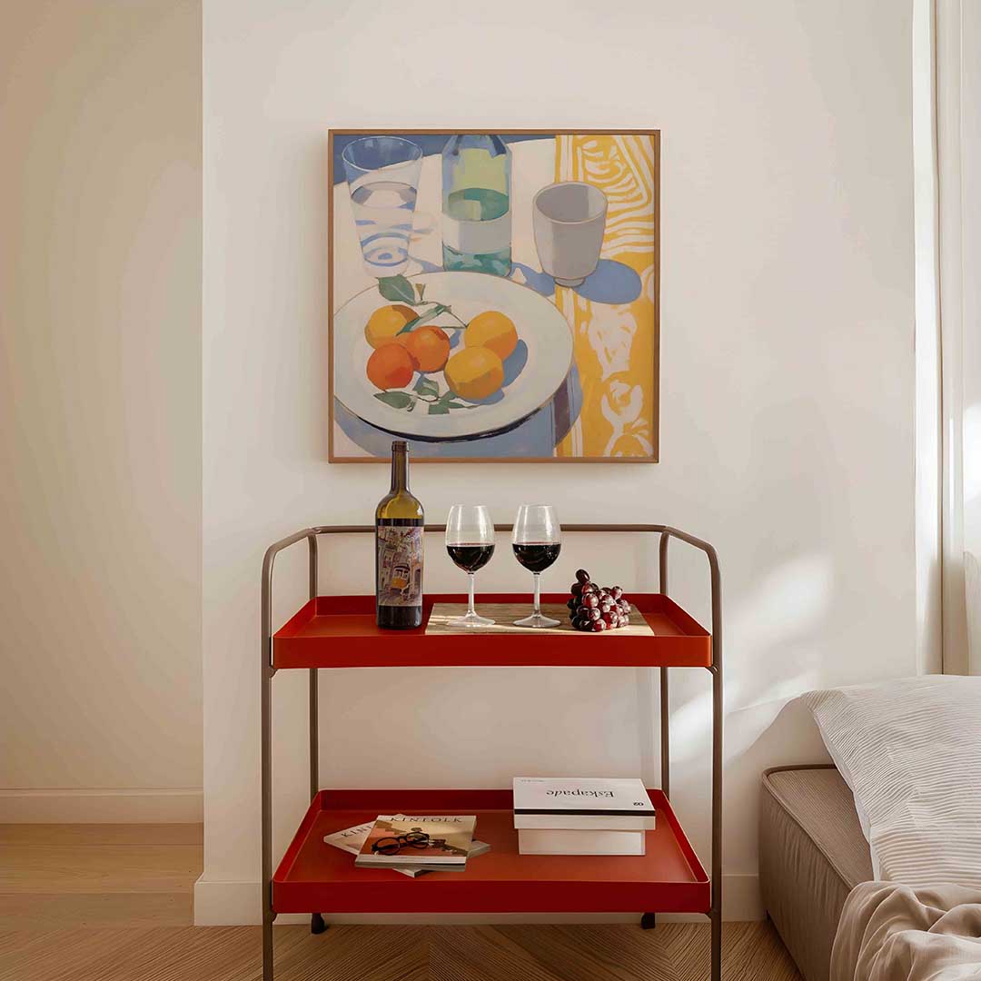 Citrus en glazen – vierkante keuken wanddecoratie van WallArtistic