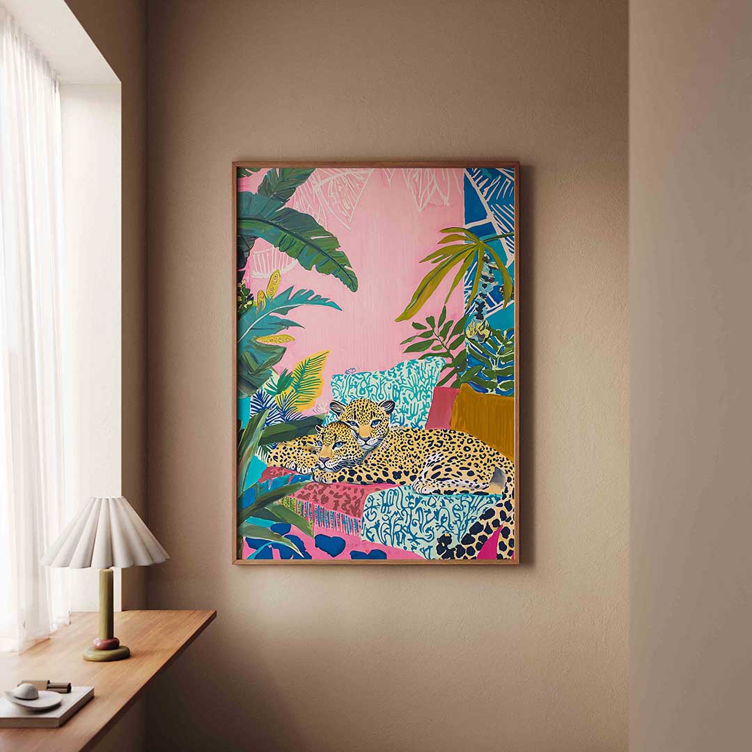 Luipaarden in tropische omgeving – staande jungle wanddecoratie van WallArtistic