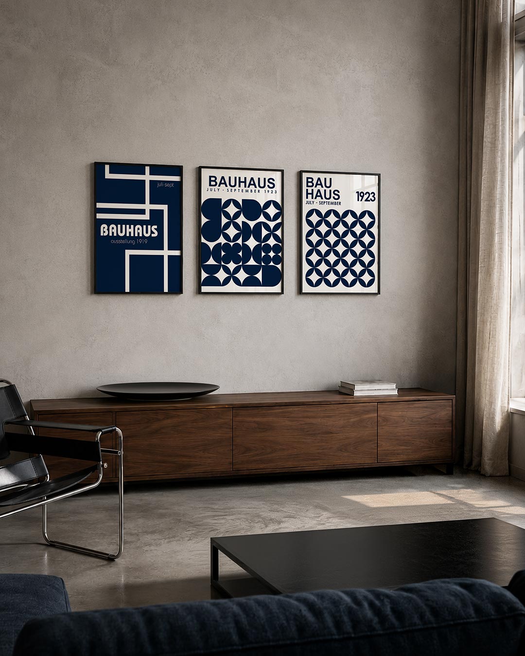 Lijnen en vlakken posterset – tweede productweergave – deze posterset in drie delen toont een strak lijnenspel met witte