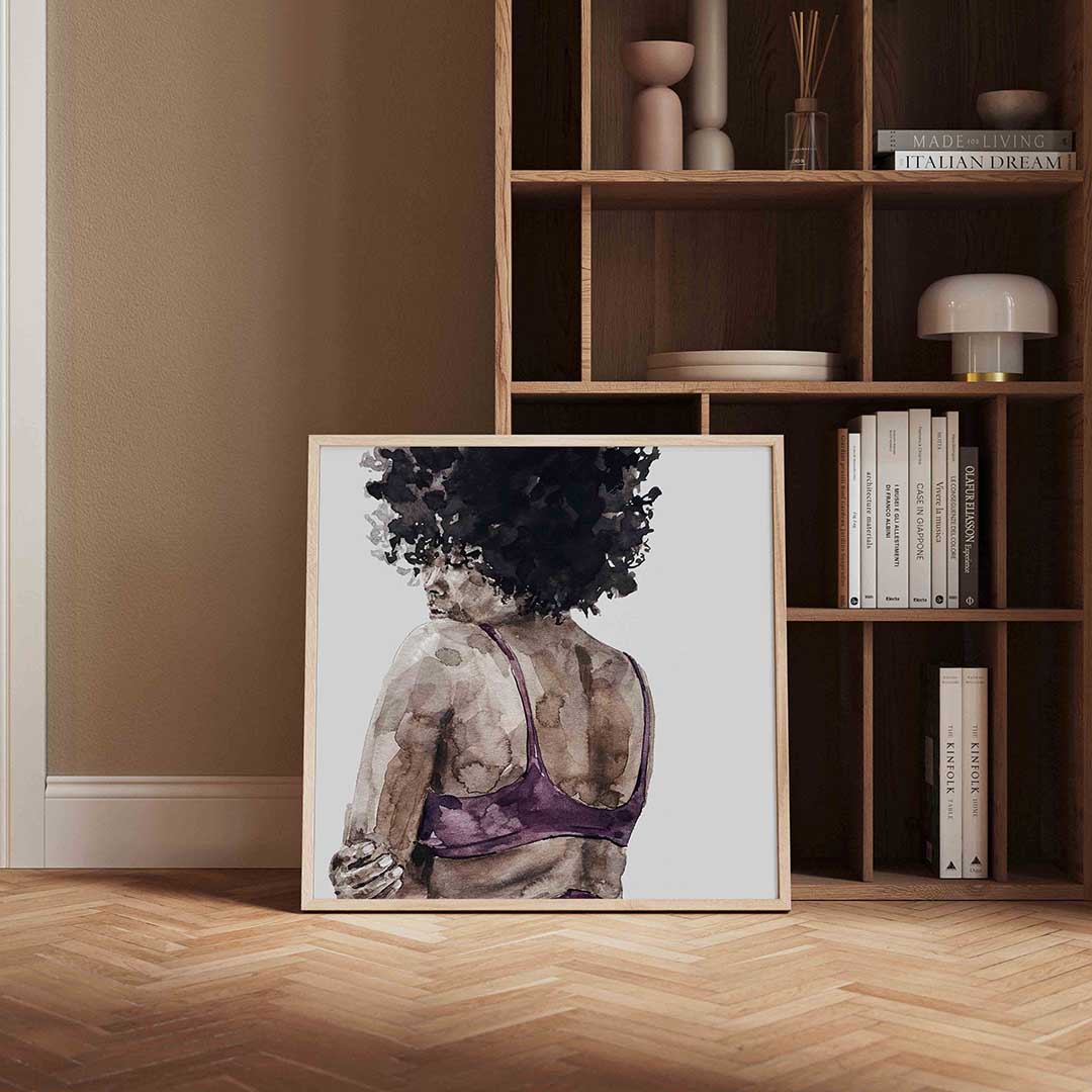 Vrouw met krullend haar – portret poster in vierkant formaat