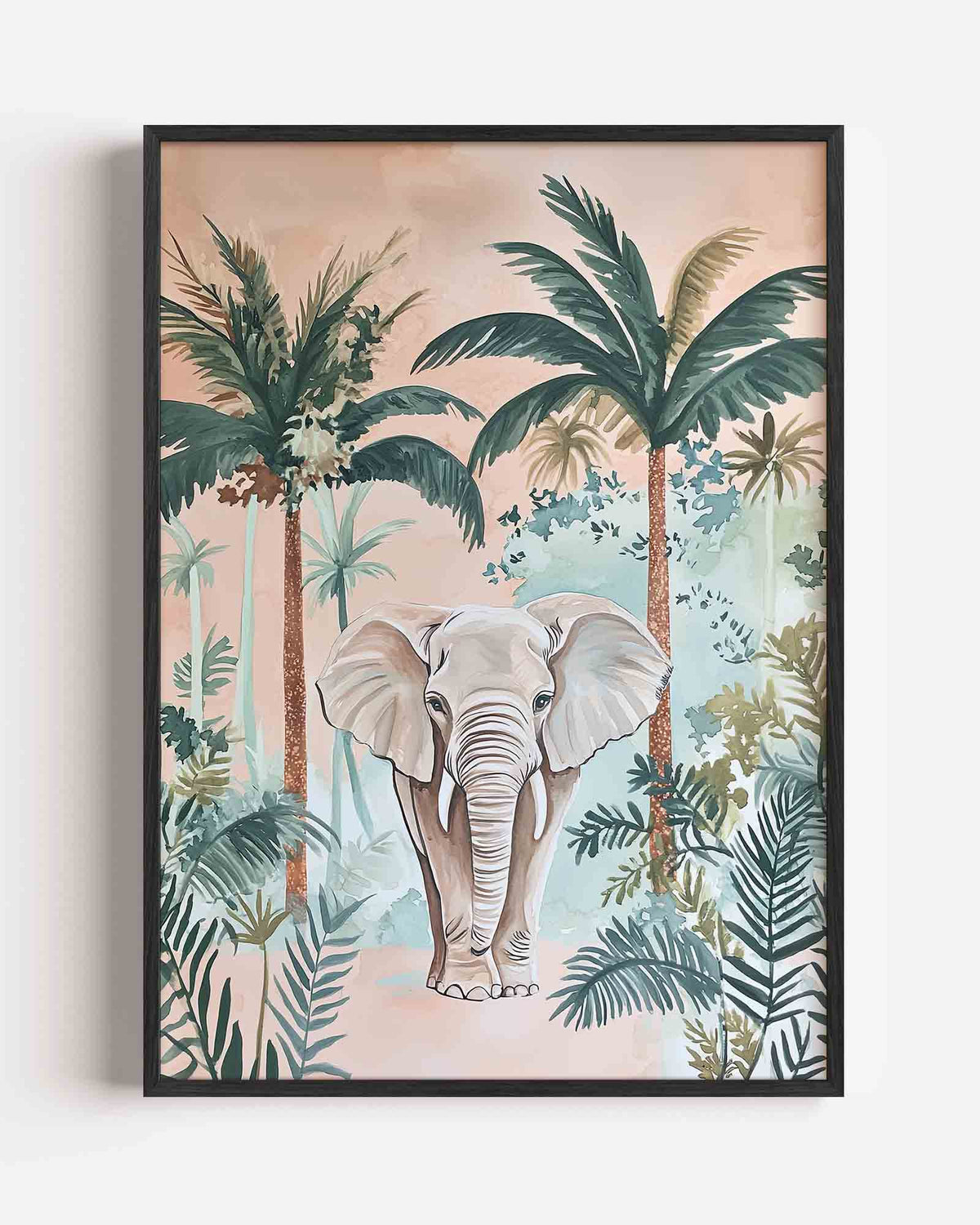 Olifant en palmbomen – dieren portret poster als wanddecoratie