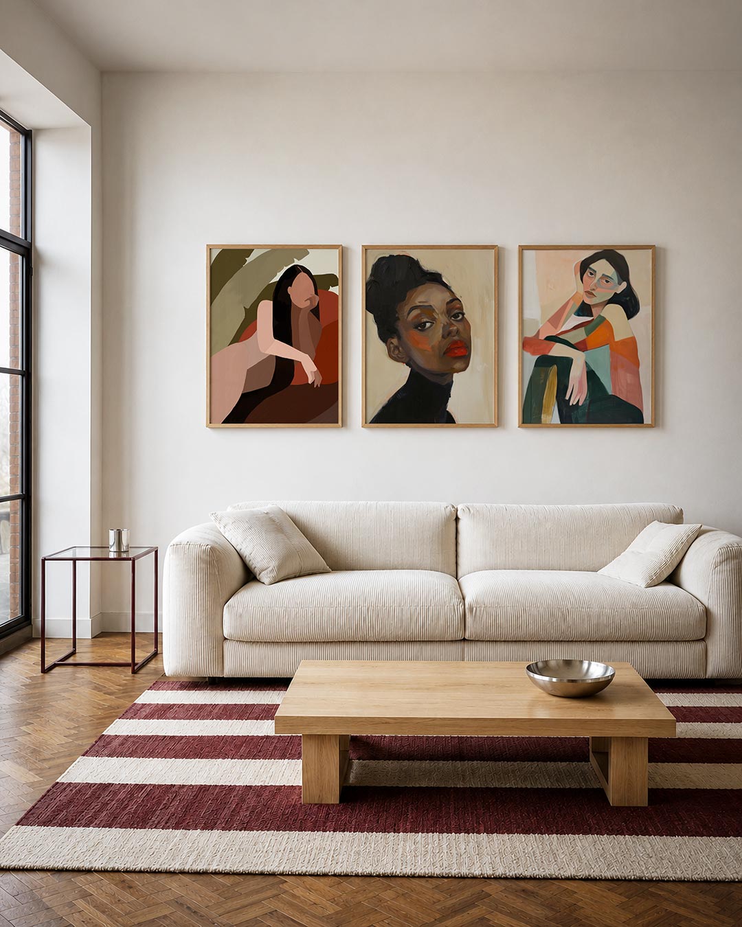 Vorm en balans driedelige posterset – een zachte compositie van vloeiende lijnen en warme kleuren