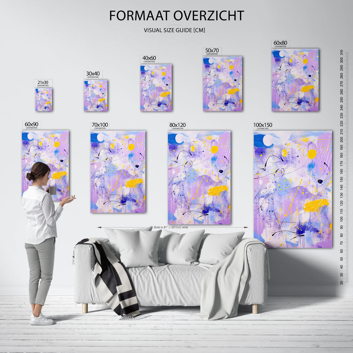 Abstracte paarse en gele – staande muurposter voor de kinderkamer