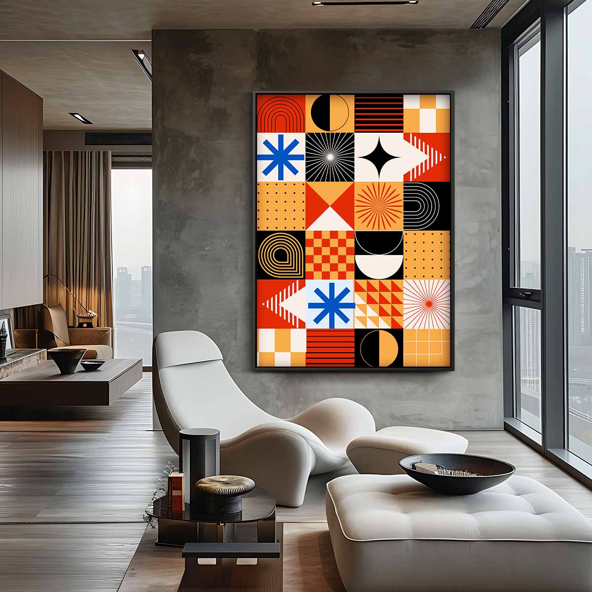 Retro Geometrisch Kunstwerk – canvas wanddecoratie in portret formaat