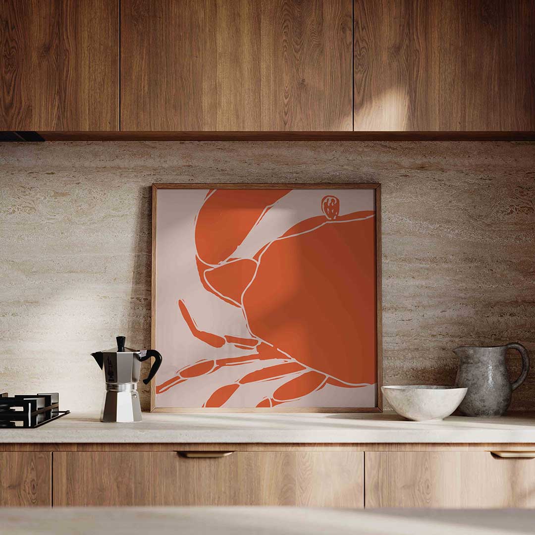 Oranje krab – culinaire wandkunst als vierkante poster