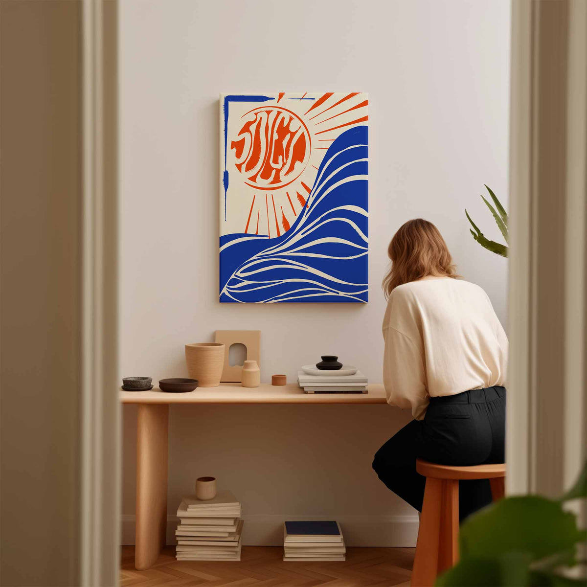 Zon en Golven Abstract – staand kunstwerk voor modern interieur