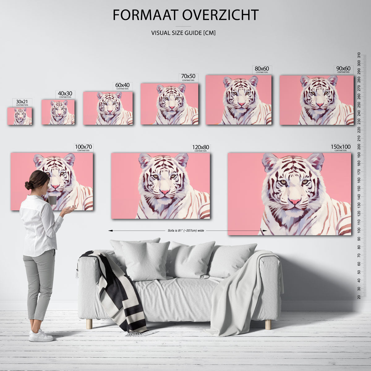 Witte tijger – liggende muurposter met dierenthema
