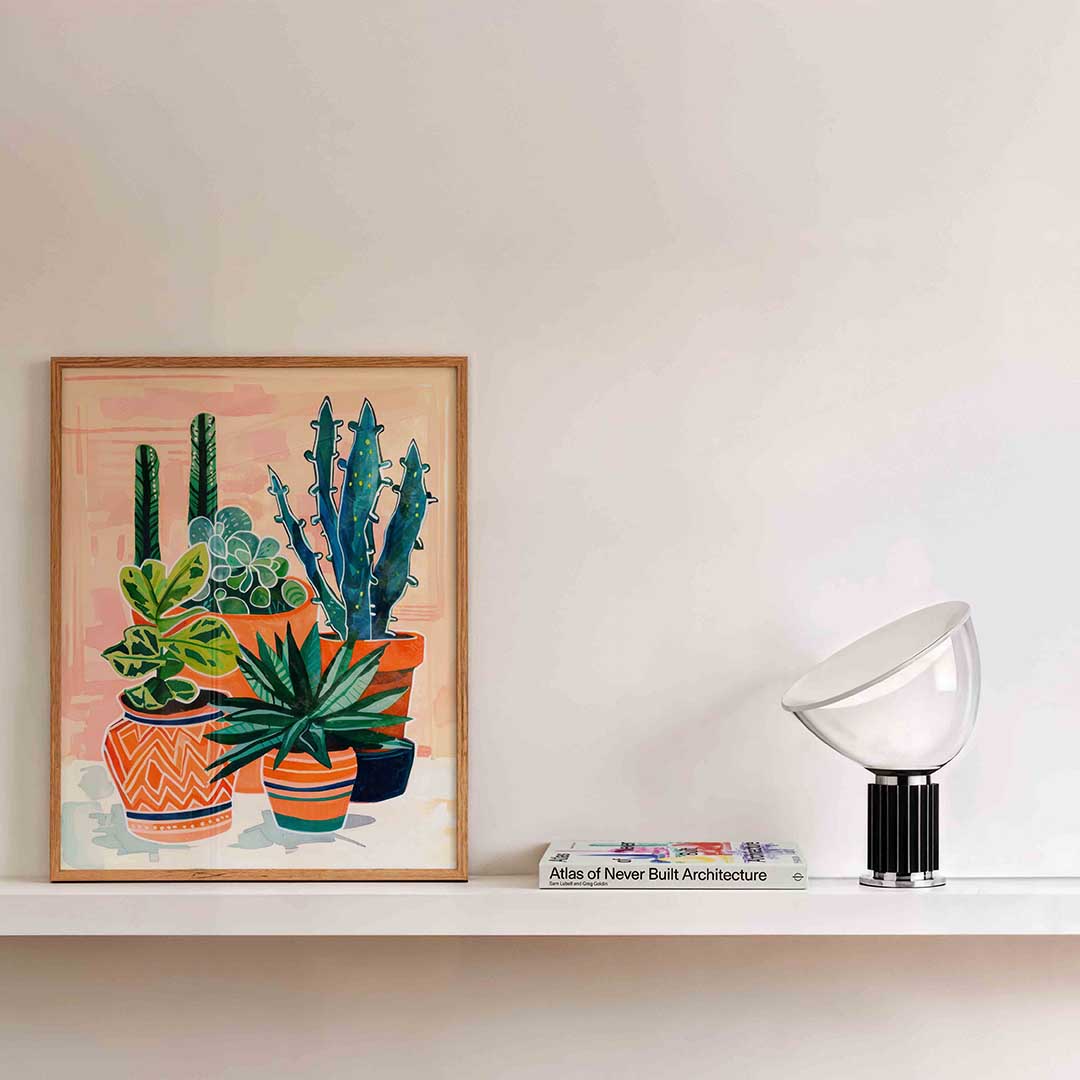 Groene planten in potten – kleurrijke illustratie als portret poster