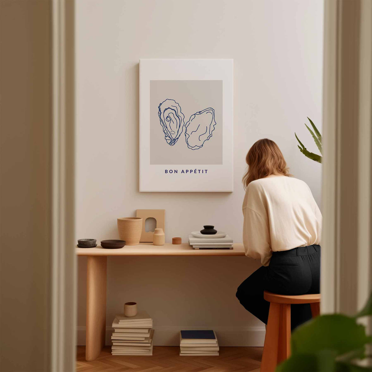 Stijlvolle Oester Illustratie – kunstwerk met zwarte baklijst