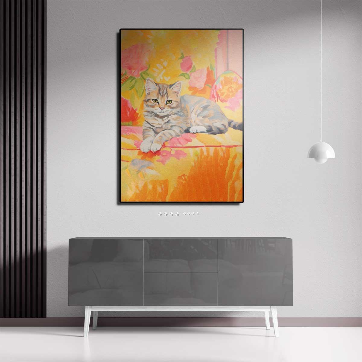 Zomerse Kat in Bloemen – canvas kunstwerk als wanddecoratie