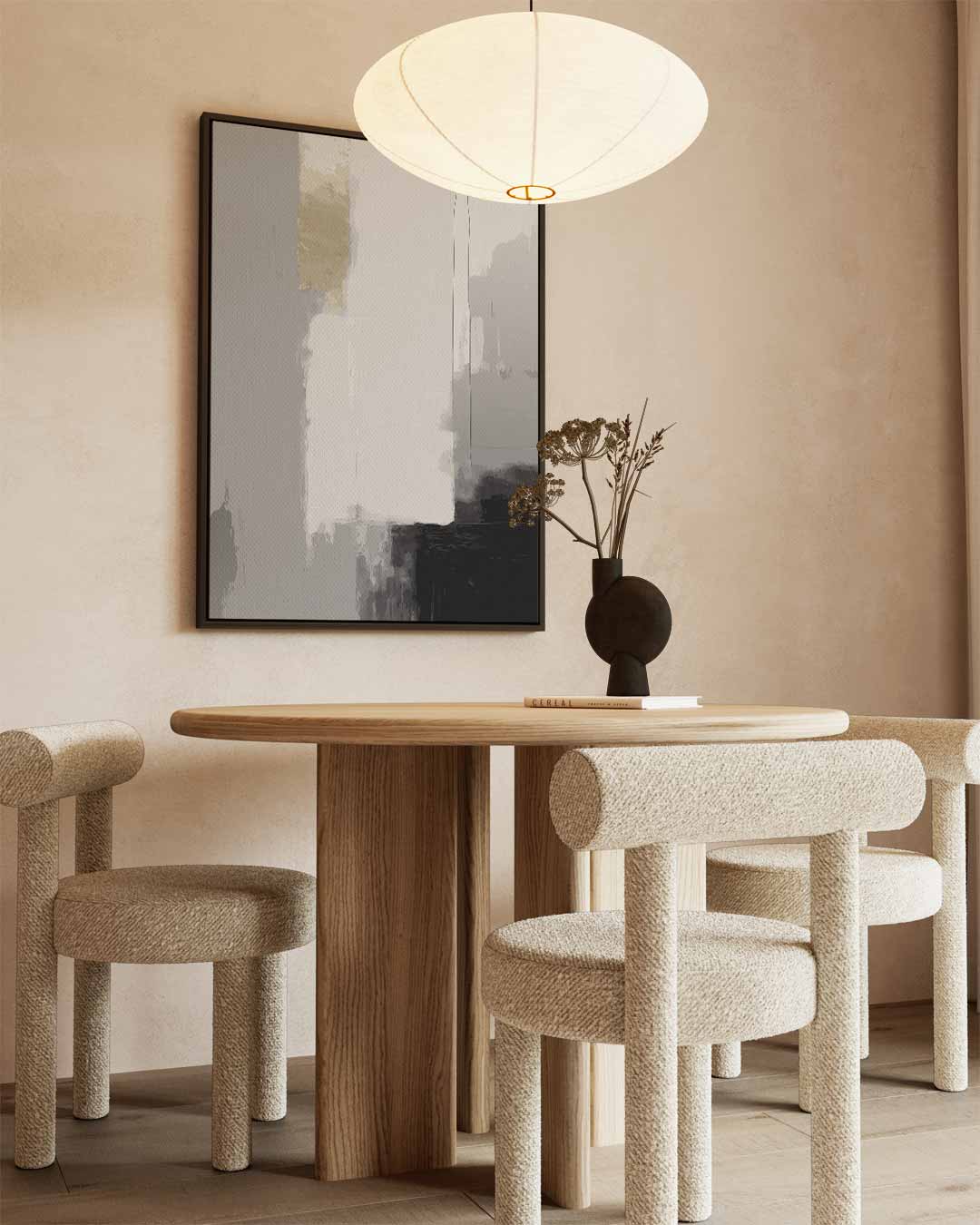 Abstracte Grijze Compositie – kunstwerk met zwarte baklijst