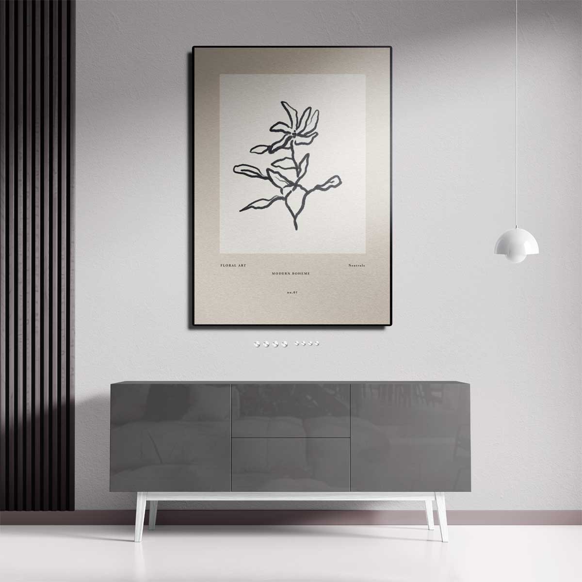 Modern Boheme Bloementekening – canvas kunstwerk als wanddecoratie