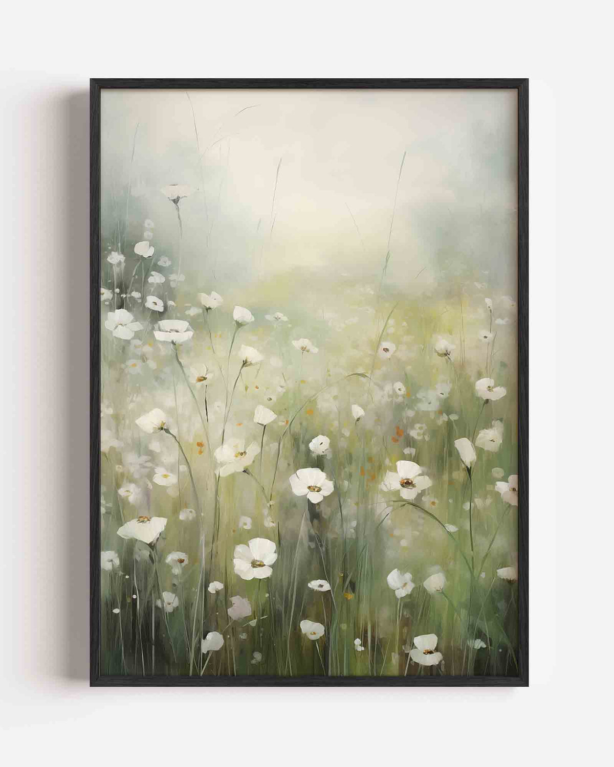 Witte bloemen in veld – bloemen portret poster als wanddecoratie
