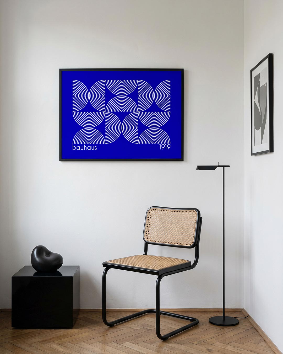 Cirkelritme en lijnen – geometrische Bauhaus poster in liggend formaat
