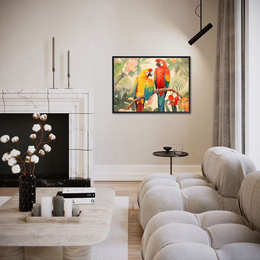 Tropische papegaaien – liggende wanddecoratie