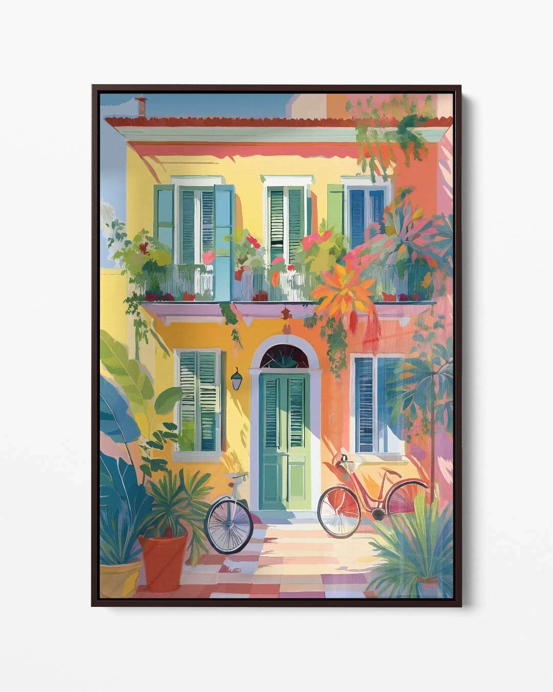 Zonnige Mediterrane Gevel – portret kunstwerk als wanddecoratie