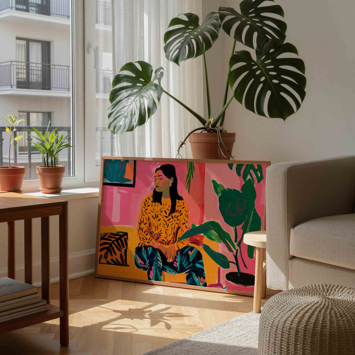 Vrouw met planten – moderne wandkunst als landscape poster