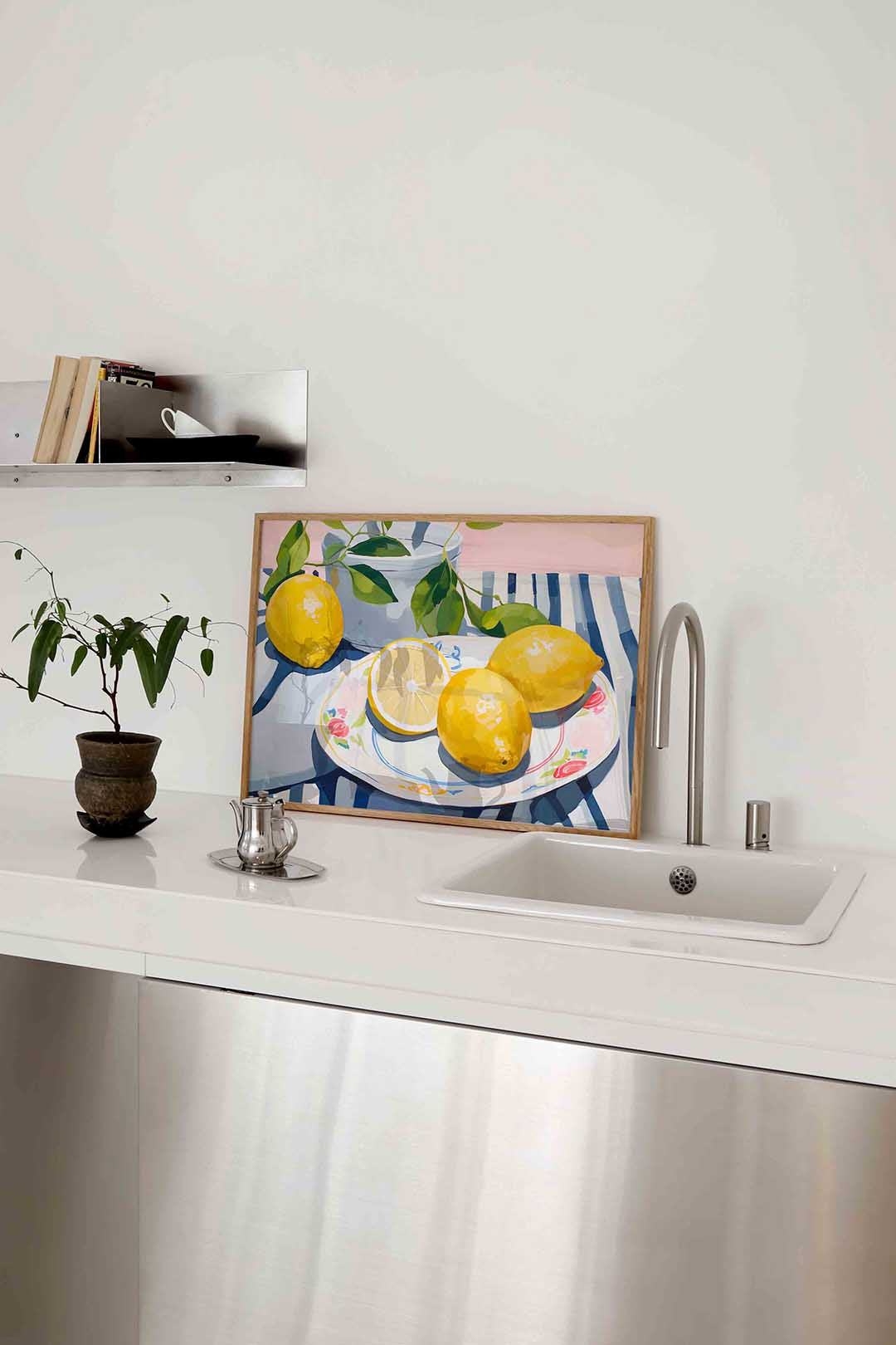 Citroenen op gestreepte tafel – keukenposter in liggend formaat