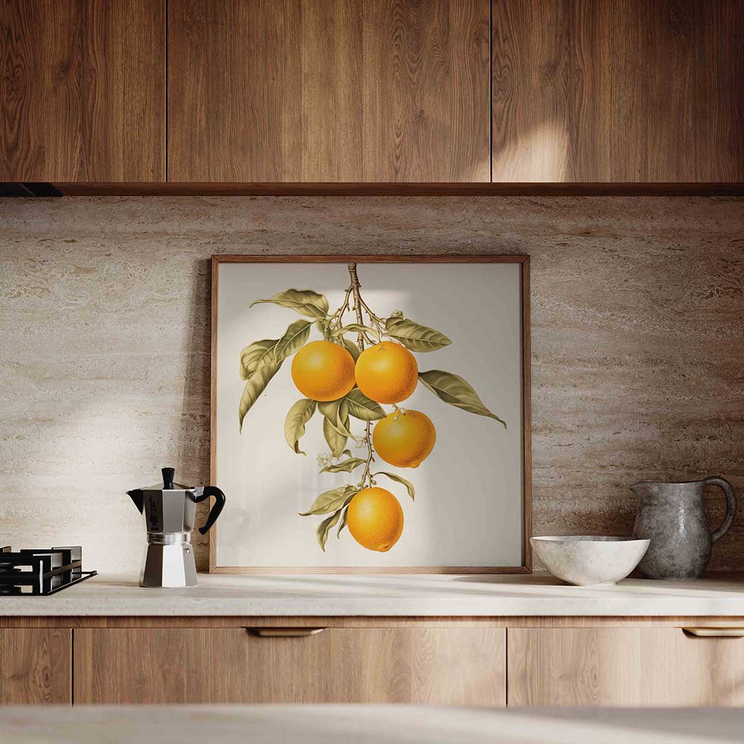 Sinaasappeltakken – culinaire wandkunst als vierkante poster