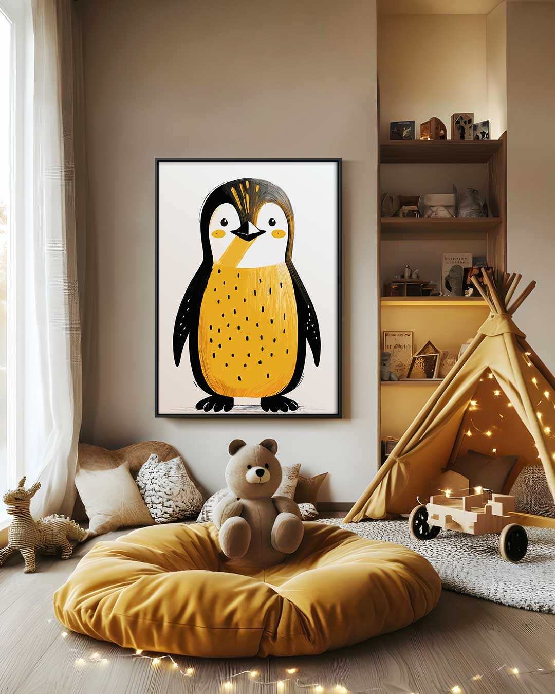 Vrolijke Pinguïn Illustratie – modern portret kunstwerk van WallArtistic