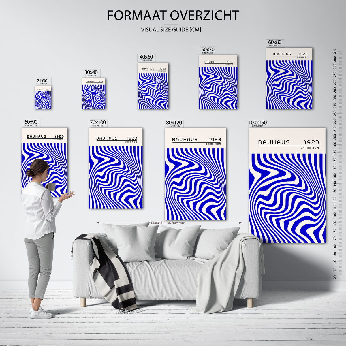 Golvend lijnenspel – geometrische poster in Bauhaus-stijl van WallArtistic