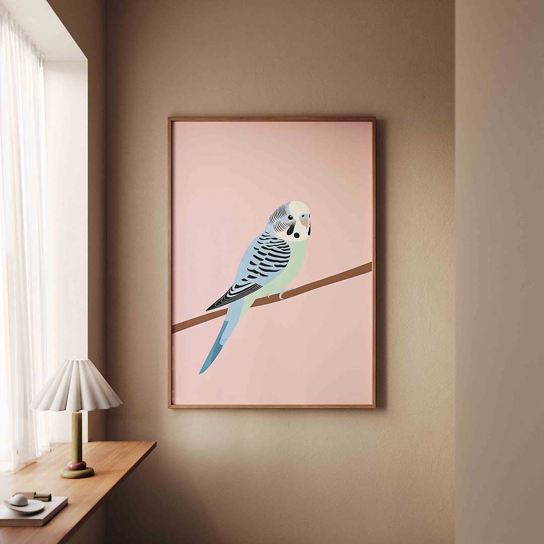 Parkiet op tak – staande dieren wanddecoratie van WallArtistic