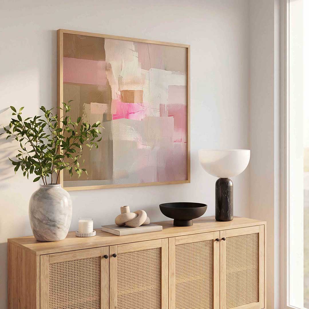 Abstracte roze en beige – kleurrijke poster in vierkant formaat