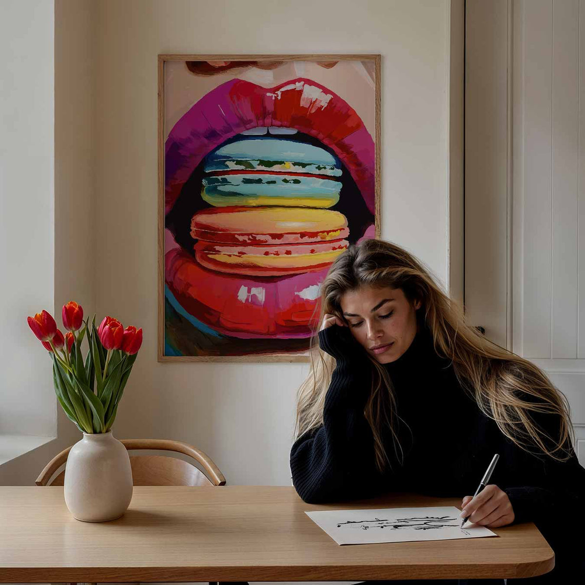 Kleurrijke Macaron Lippen – staande muurposter met zomerse uitstraling