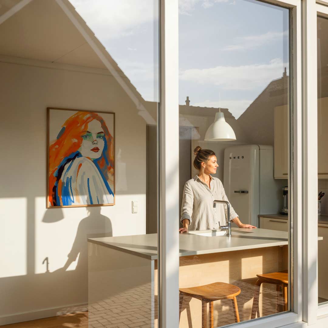 Expressieve kunstposter met kleurrijk portret – vrouwelijke portretposter in staand formaat