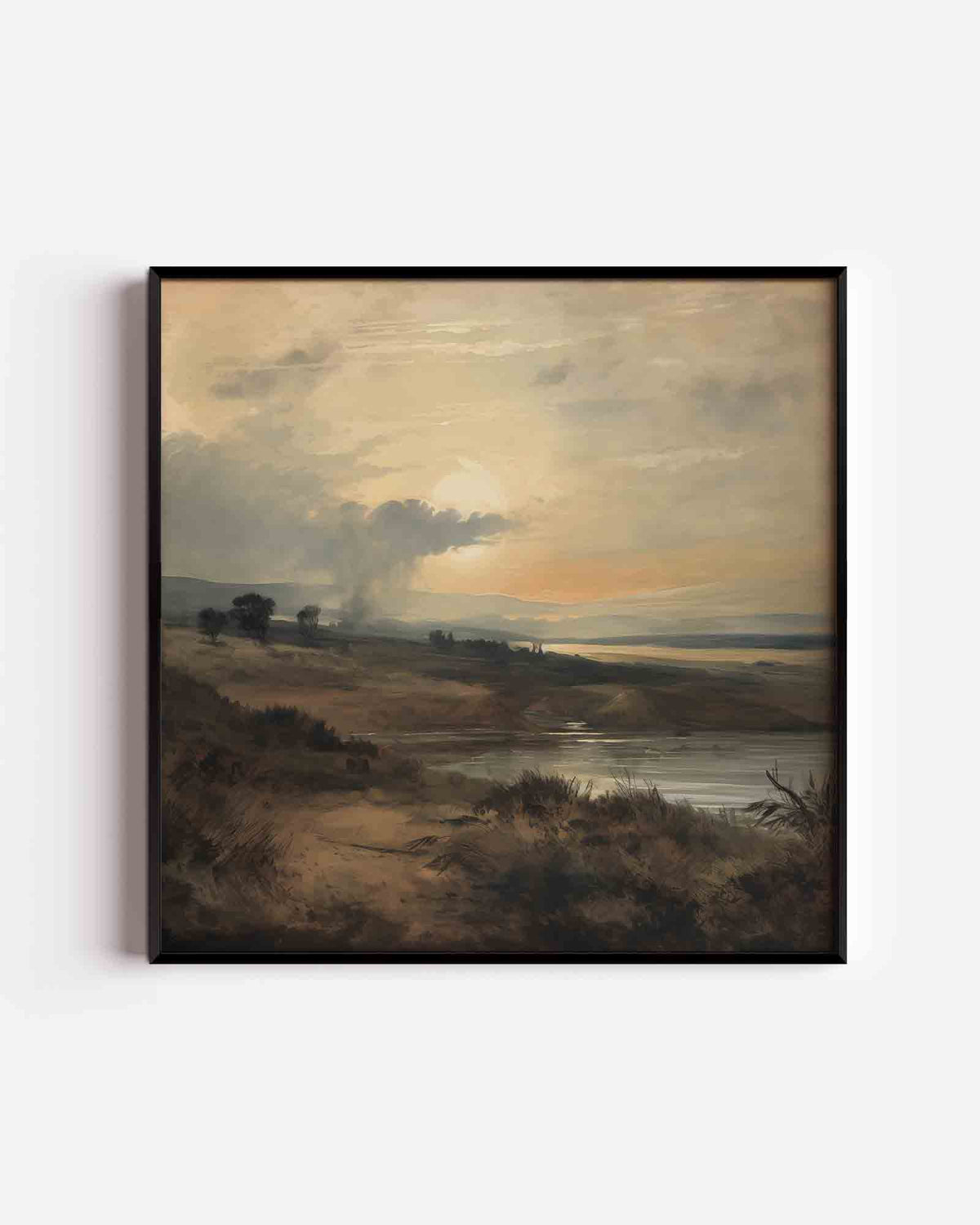 Landschap met ondergaande zon – vierkante poster met kleur en vormen als wanddecoratie