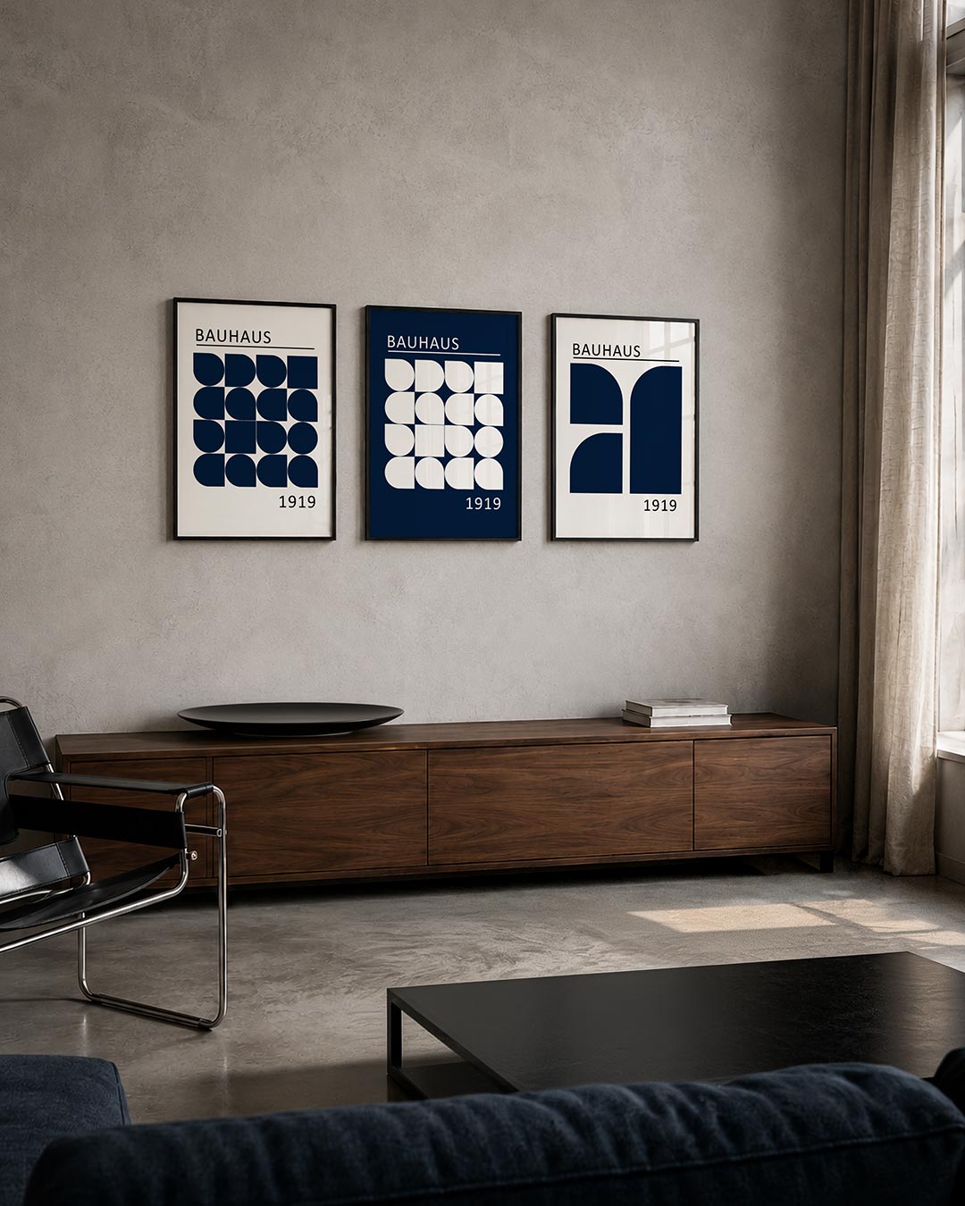 Vormenspel en ritme posterset – tweede productweergave – deze posterset in drie delen toont een dynamisch spel van