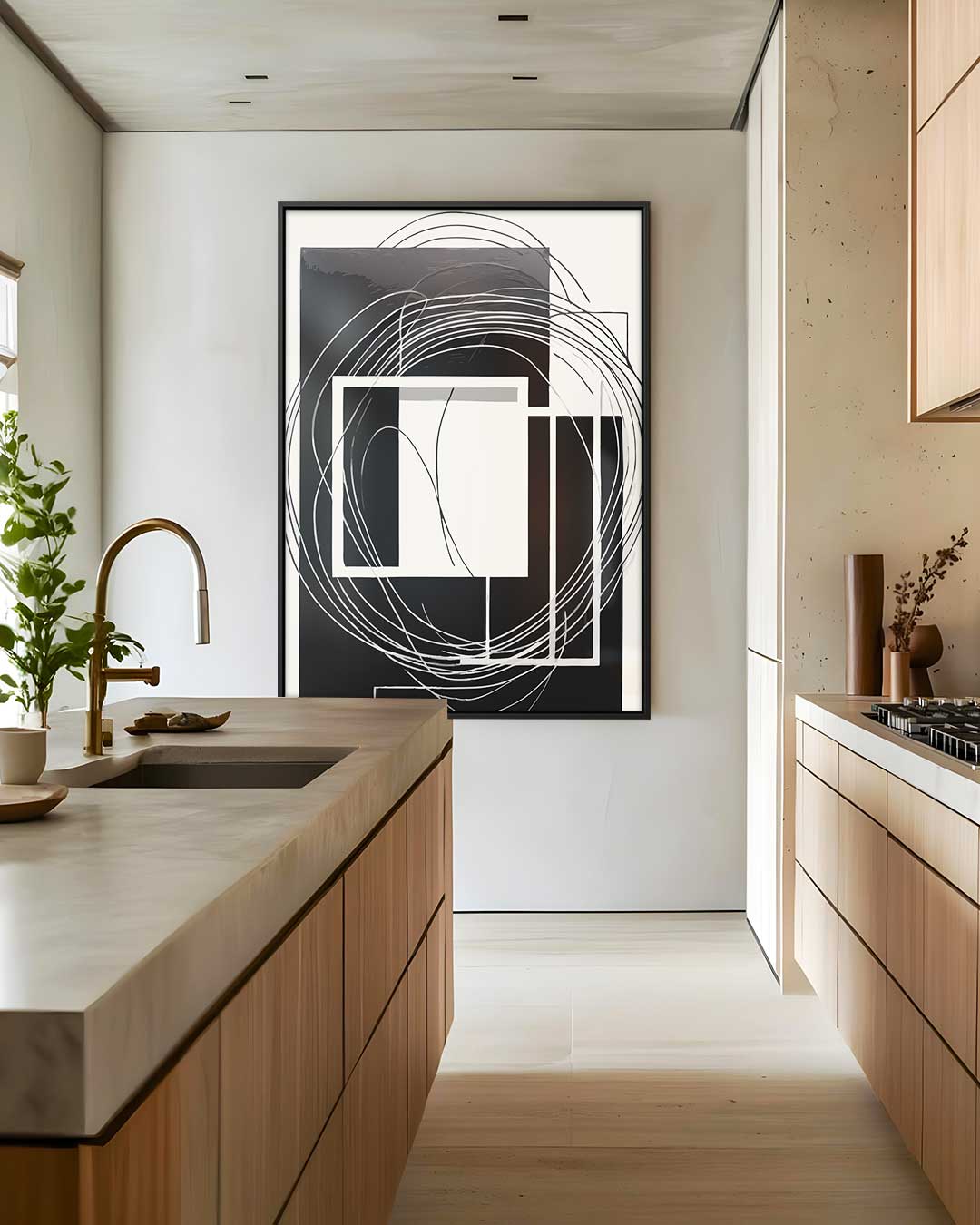 Abstracte Zwart-Wit Harmonie – dibond wanddecoratie in staand formaat