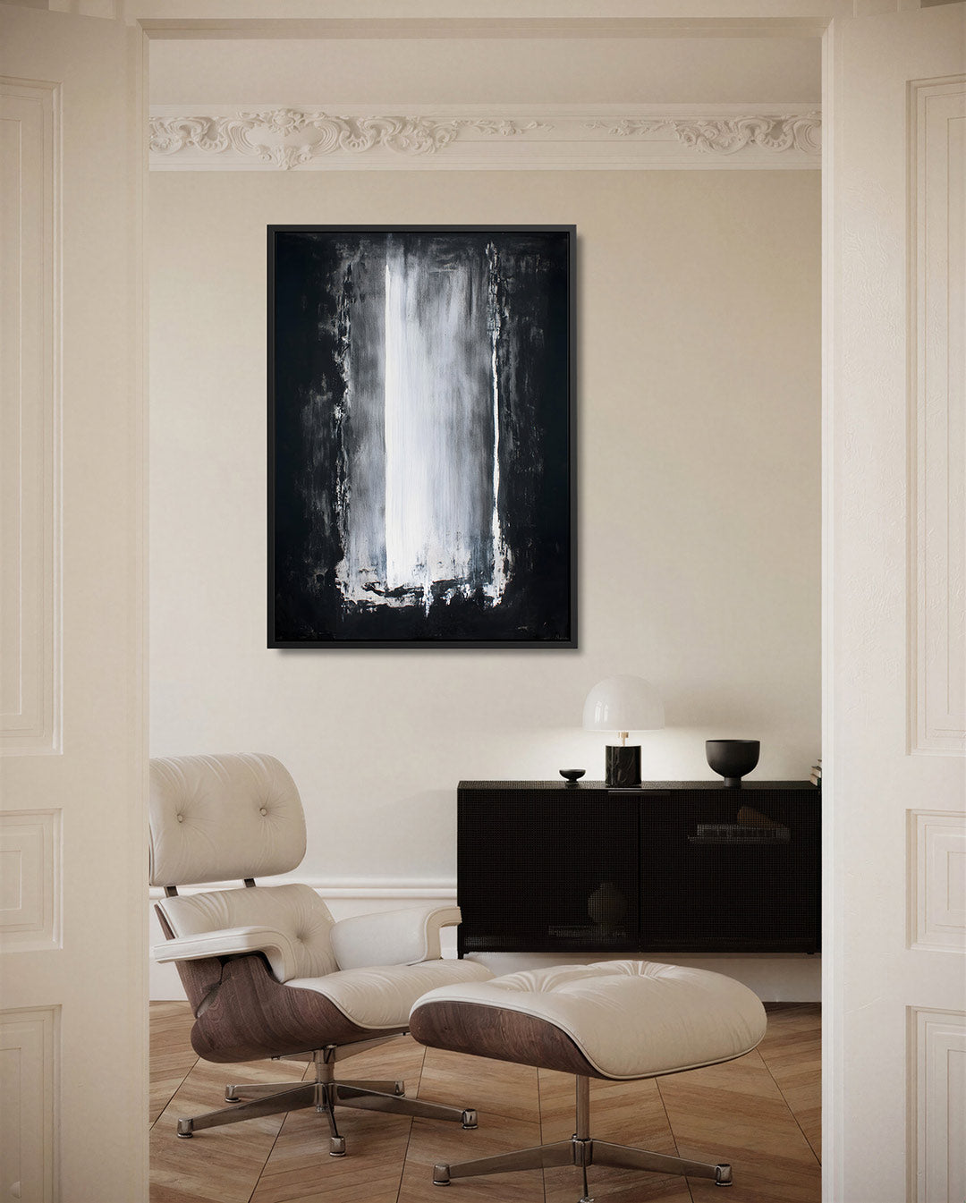 Monochrome vertical harmonie – staand wanddecoratie kunstwerk