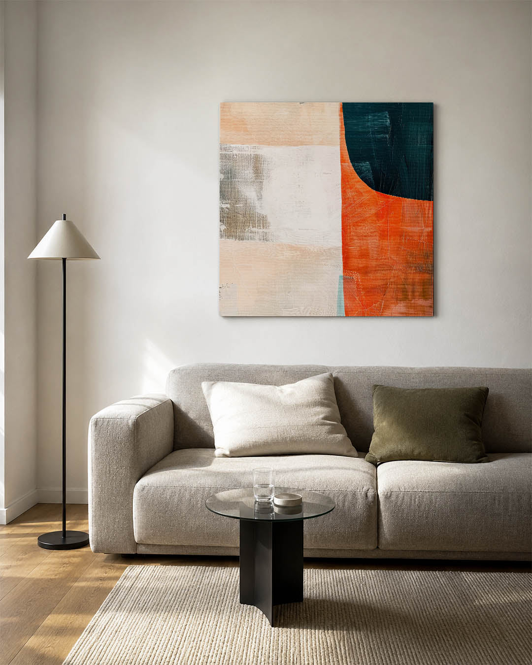 Geometrische kleurencompositie kunstwerk – vierkante wanddecoratie – dit werk toont een dynamische mix van geometrische