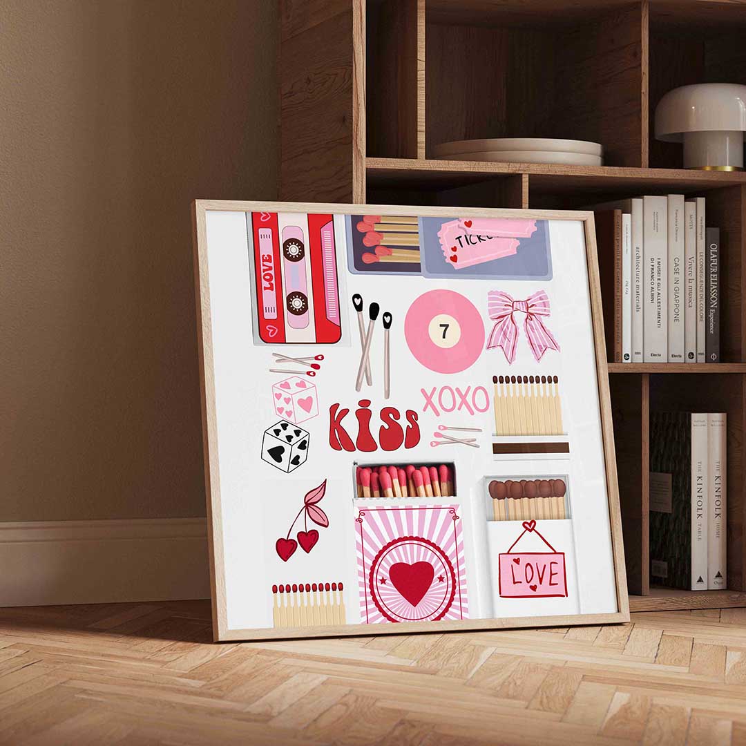 Liefdevolle symbolen – vierkante Pop Art wanddecoratie van WallArtistic