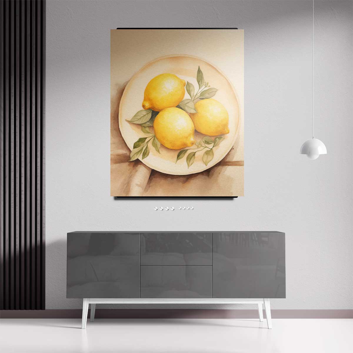 Zonnige Citroenen op Bord – kunstwerk met zwarte baklijst
